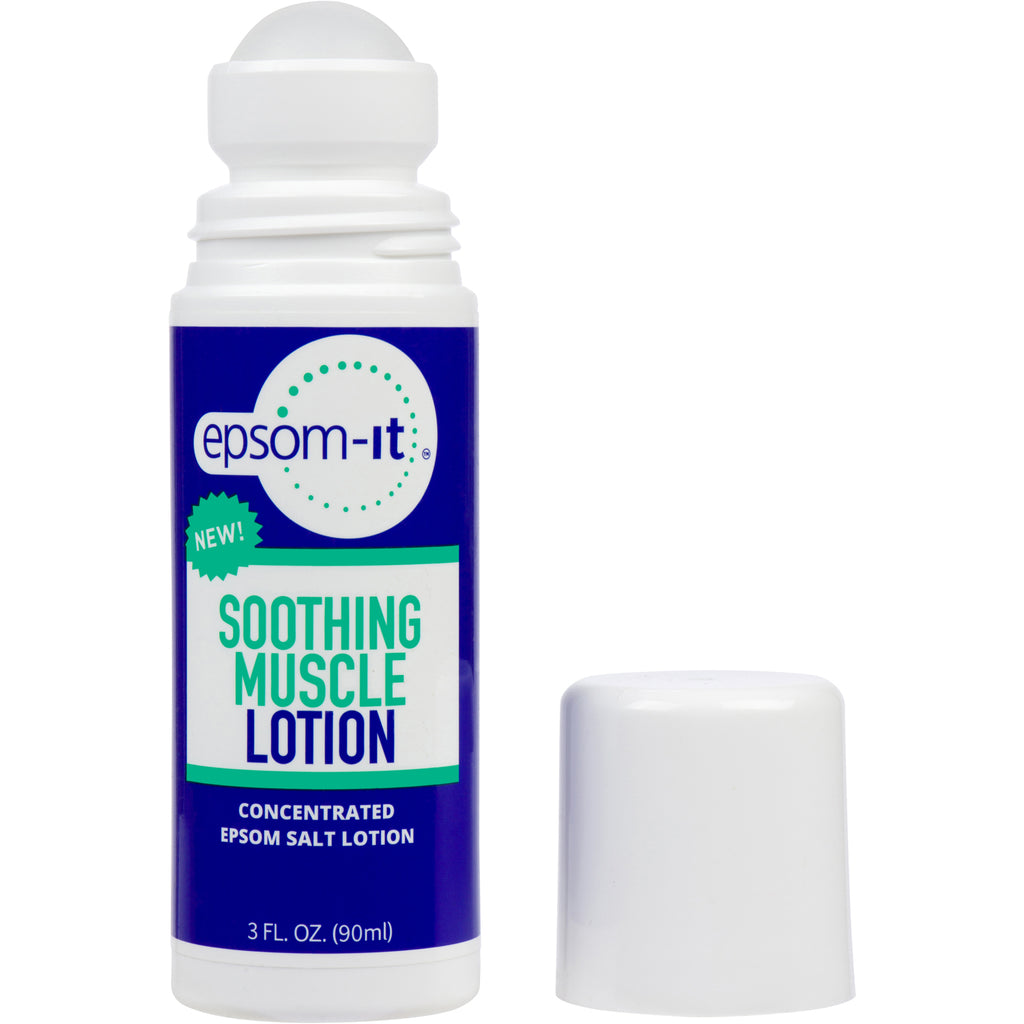 Epsom-It's Soothing Muscle Lotion Rollerball offers fast, deep relief for sore muscles and joints. This concentrated, natural Epsom Salt formula with Arnica is easy to apply and perfect for on-the-go use. Greaseless and fragrance-free.