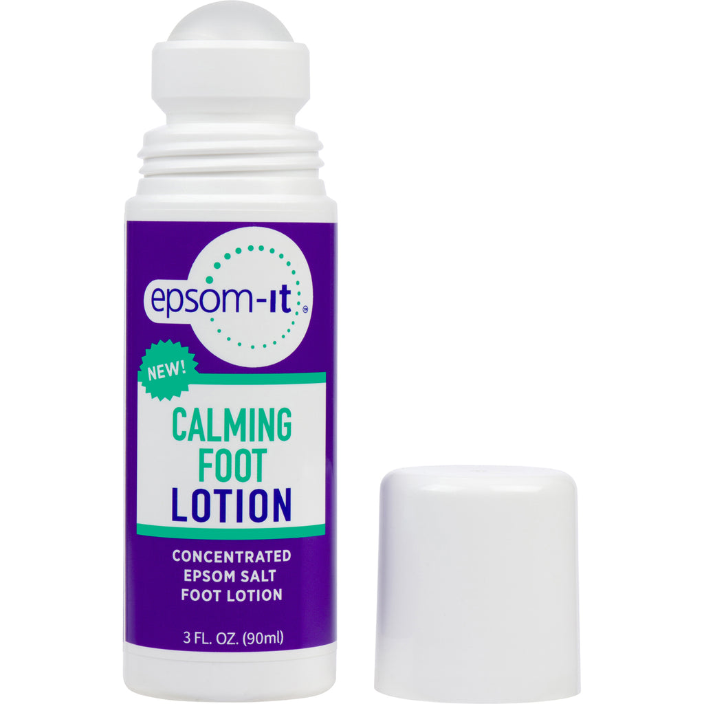 Epsom-It Calming Foot Lotion Rollerball soothes tingling feet with a concentrated Epsom Salt formula. Fortified with natural Urea, this all-natural, greaseless lotion provides deep relief for foot discomfort. Compact and easy to apply, perfect for on-the-go relief.